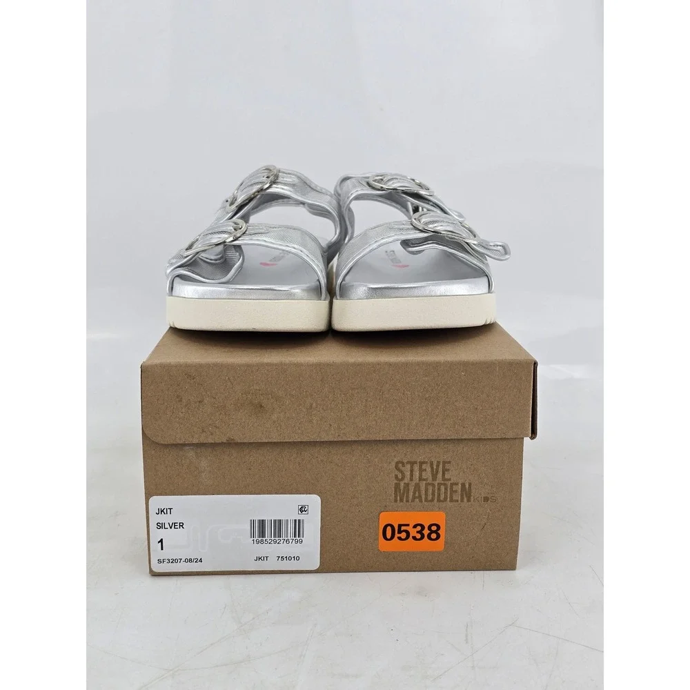 Steve Madden JKIT Sandals Kids 1 Silver Mesh Buckle Platform - New